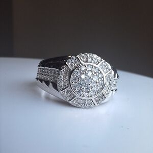 1ctw Rhodium 925 Sterling Silver Moissanite Mens Ring Size 10